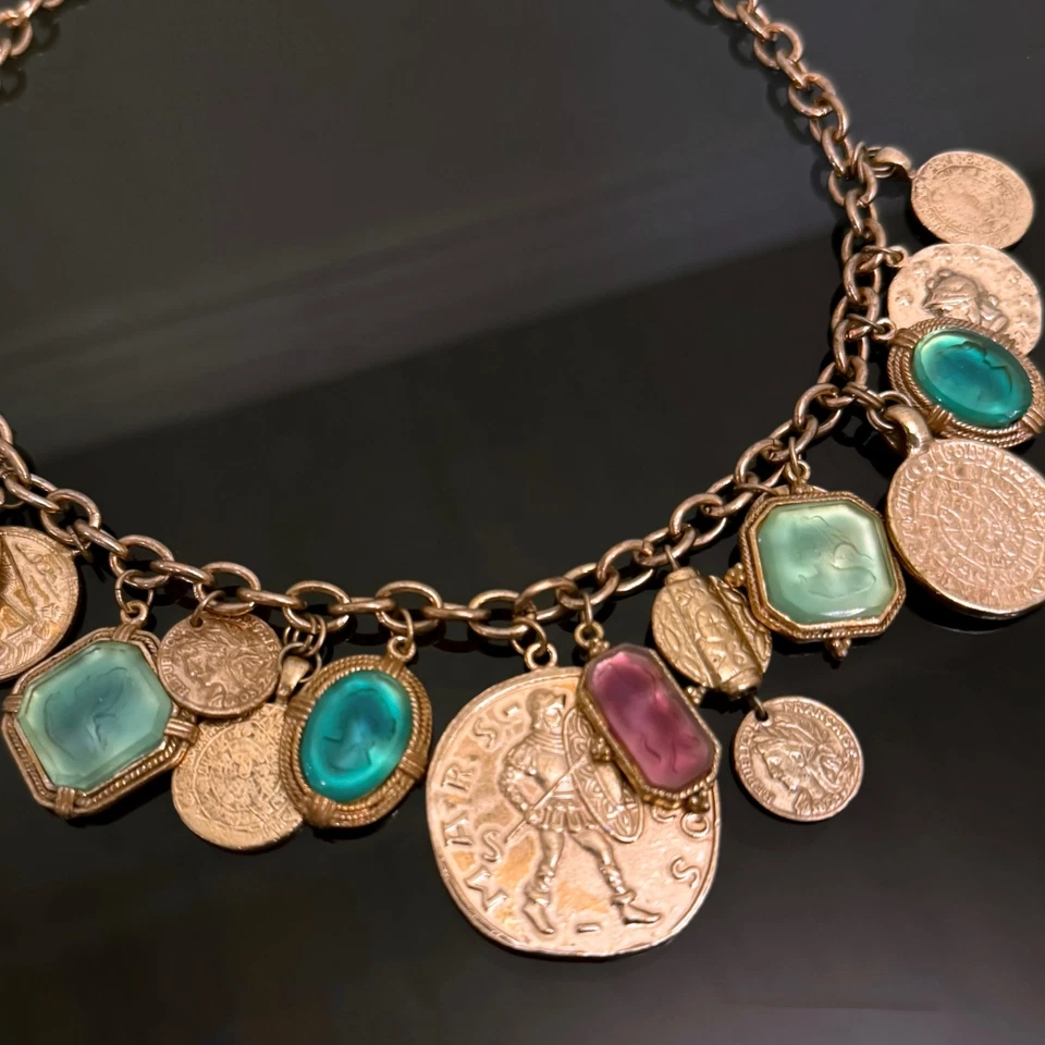 COLLAR CAMAFEO MONEDA ROMANA AÑOS 90 Declaración Disfraz Dije Vidrio Retro Foto 4 de 4