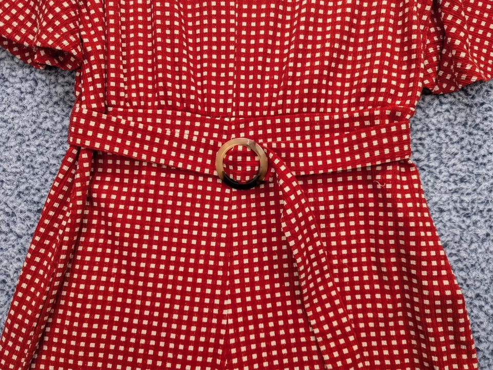 Mono Anthropologie Margaret Cinturón Talla 10 Pierna Ancha Guinga Cuadros Boho Rojo Foto 4 de 4