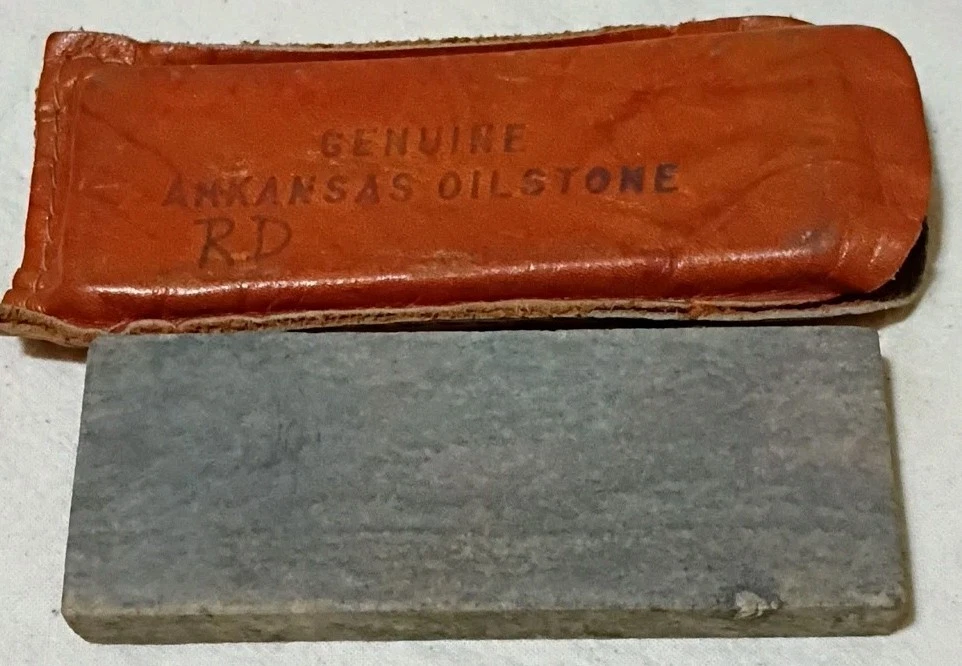 VTG Arkansas Sharpening Stone With Leather Case Estate Find A4