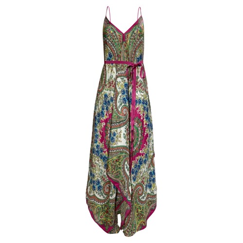 Etro Asymmetric Grosgrain-Trimmed Printed Maxi Dress In Silk Women Mult One Size