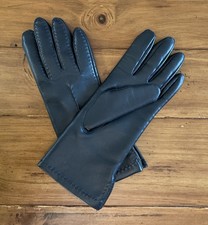 Vintage Fownes Navy Blue Leather Gloves Womens SZ A XS/S  soft acrylic lining