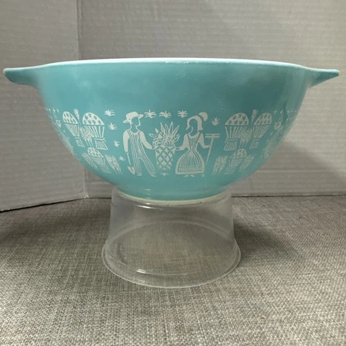 Vintage Pyrex Cinderella Mixing Bowl Amish Butterprint Pattern Turquoise #442