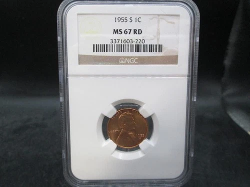 1955 S US Wheat Penny 1C Coin NGC MS 67 RD