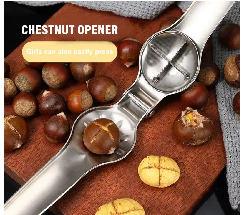 Abridor de castaño de acero galleta de nogal 2 en 1 alicates cortador de tuercas herramienta de cocina Foto 4 de 4