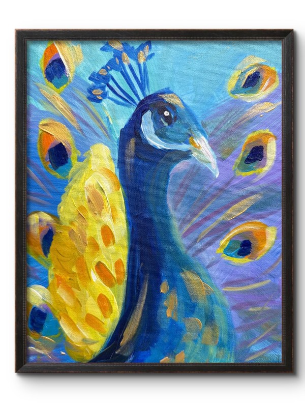 RADIANT PEACOCK 8X10 ABSTRACT ANIMAL ORIGINAL ART MODERN HOME