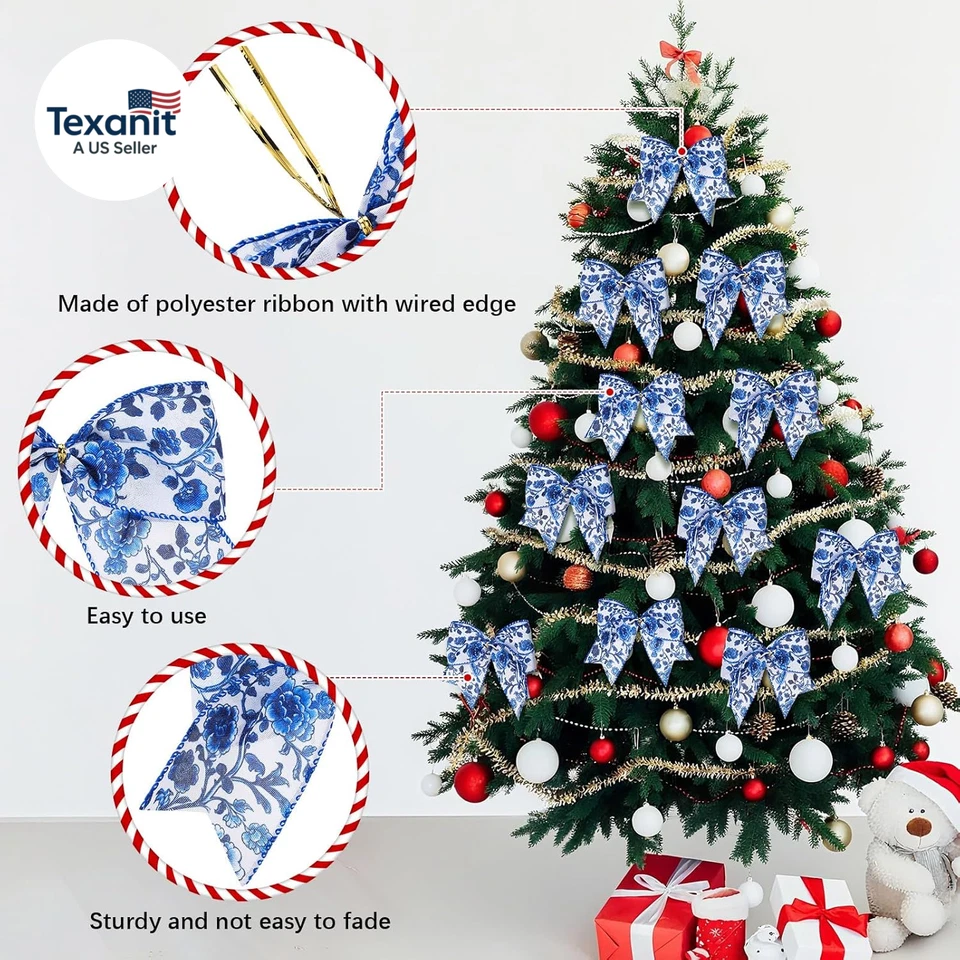 20 Piezas Chinoiserie Árbol de Navidad Arco Decoraciones 6 Pulgadas Grande Azul y Blanco Wr Foto 3 de 4