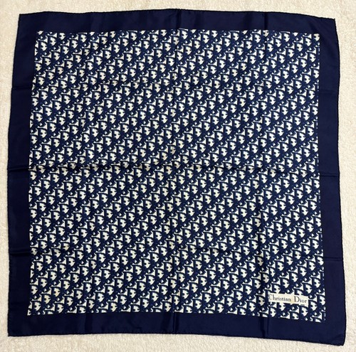 Christian Dior Silk Scarf Trotter Monogram Logo Pattern Navy Blue Size 30.0in - Picture 2 of 19
