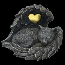 MystiCalls Katzen Urne grau als Katzen-Engelfigur im Flügel, Tierurne