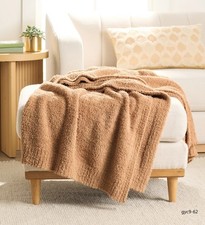 Knit Throw Blanket 50x72in Dark Caramel Cozy Soft Acrylic Couch Bed Decor