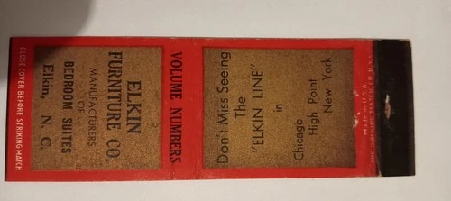 Elkin Furniture Co Elkin NC Matchcover Lot 1010 No Tariff Fee