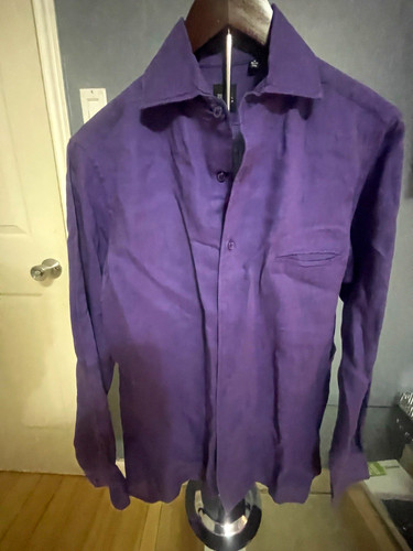 Black Saks Fifth Avenue Men’s Solid Purple Cotton Slim Dress Shirt S 32/33