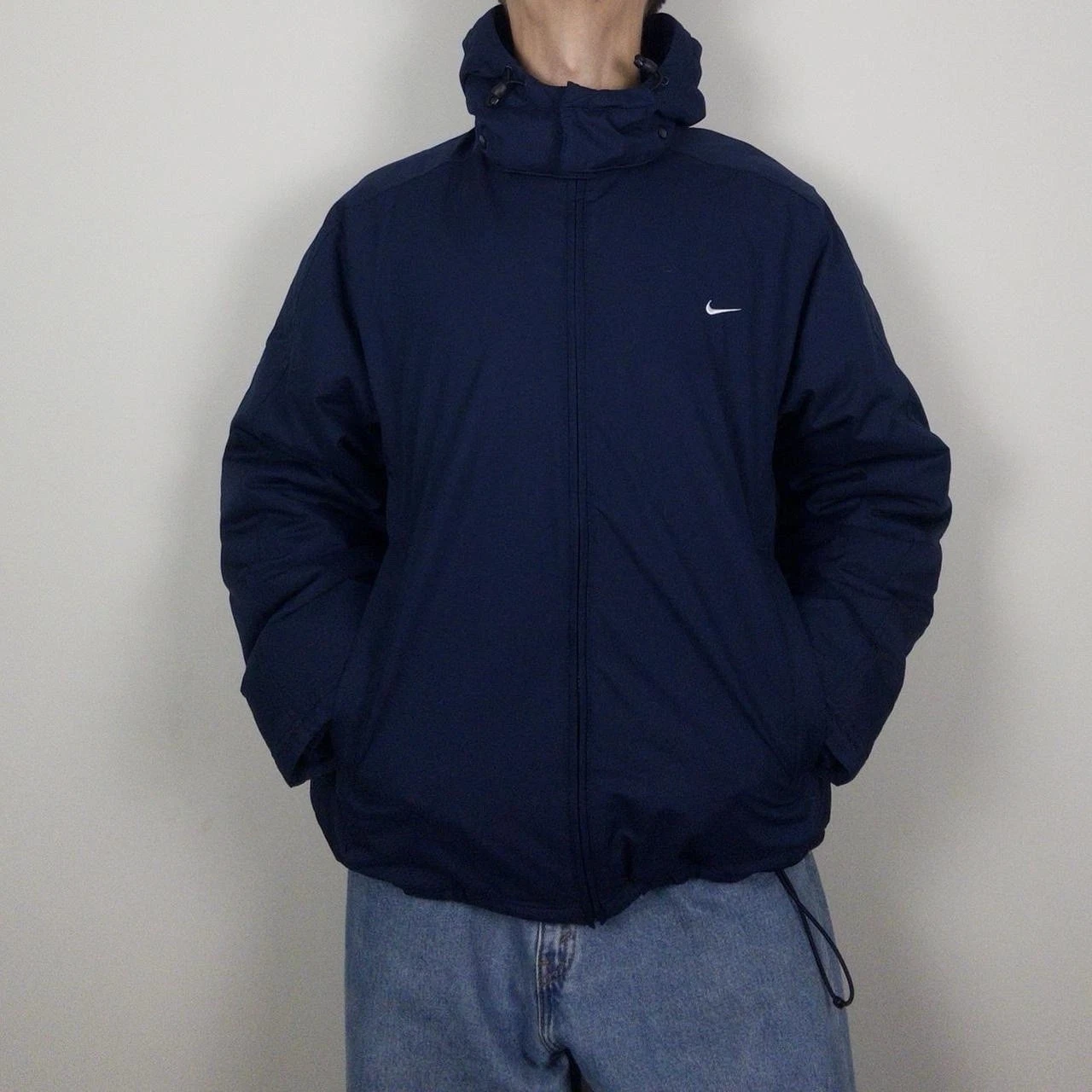 Vintage Nike y2k puffer jacket detachable hood navy Mens L