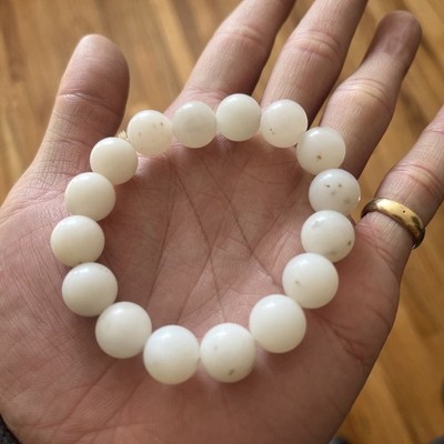 和田白玉奶白色点墨12mm圆珠，抛哑光， | eBay