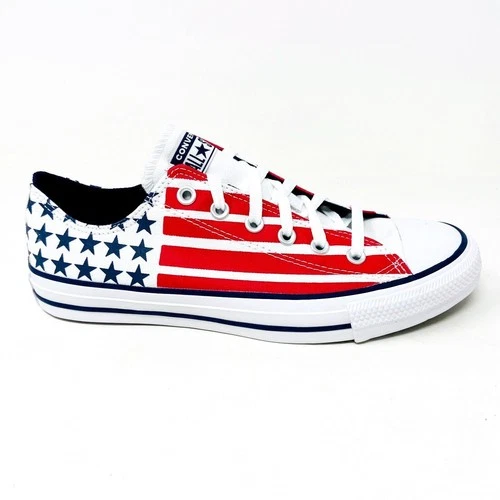Converse CTAS Ox White Red Blue Mens July 4th USA Stars Stripes Shoes 167838F
