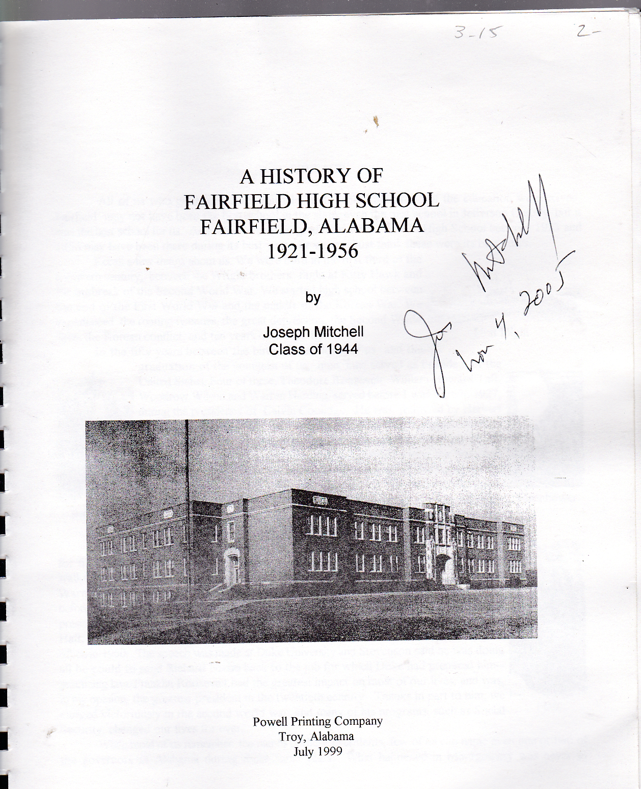 A History of Fairfield High School, Fairfield, Alabama 19211956
