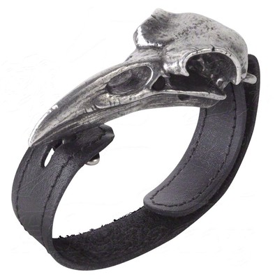 Alchemy Gothic Rabeschadel Pewter Raven Skull Men's Black Leather