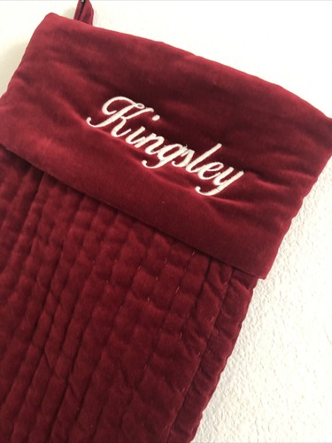 Pottery Barn "Kingsley"Large Channel Quilted Red Velvet Stocking 27” - Picture 2 of 7