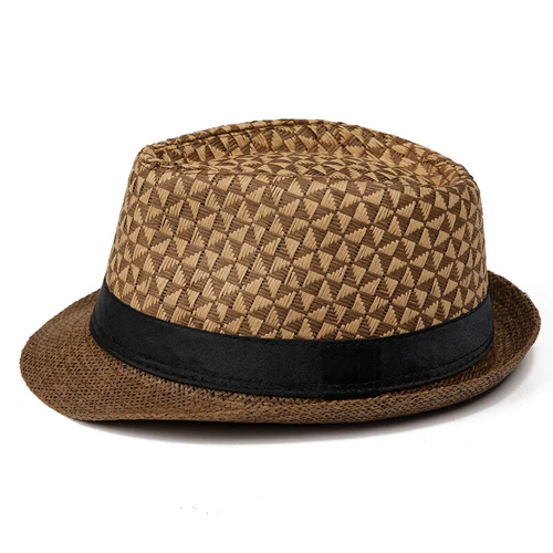Herren Sommer Stroh Fedora Mütze Trilby kubanische Sonnenkappe Panama kurze Krempe Mütze - Bild 8 von 21