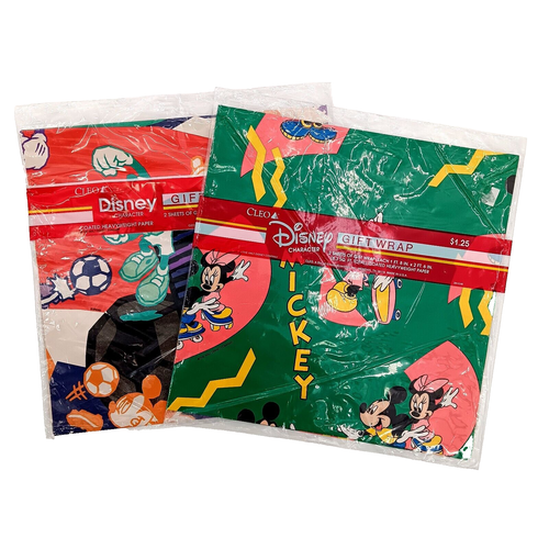 Disney Vintage Cleo Mickey Mouse Gift Wrap Soccer & Skateboarding Unopened