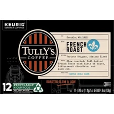 Tully's Coffee French Roast Keurig K-Cup Pods, Extra Bold Dark, 12 Count