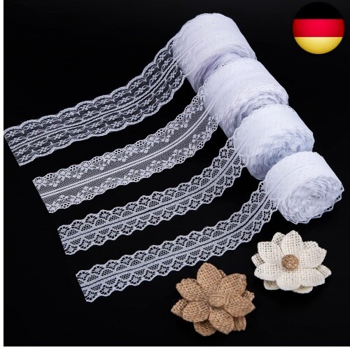40M Spitzenbordüre Spitzenband, 4 Rolls Weiß Vintage Band 2 Spitzen-Blumen für H - Bild 8 von 8