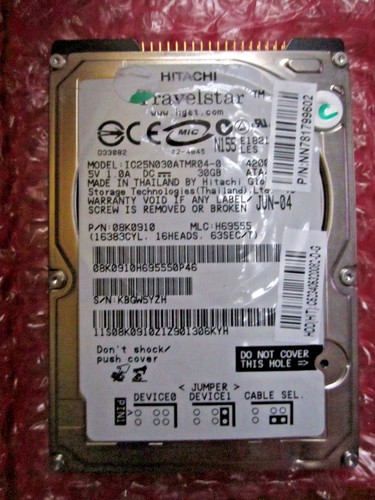 Hitachi 30GB PATA IDE 2.5" Laptop Hard Disk Drive HDD IC25N030ATMR04-0 (I126-A) - Picture 3 of 12