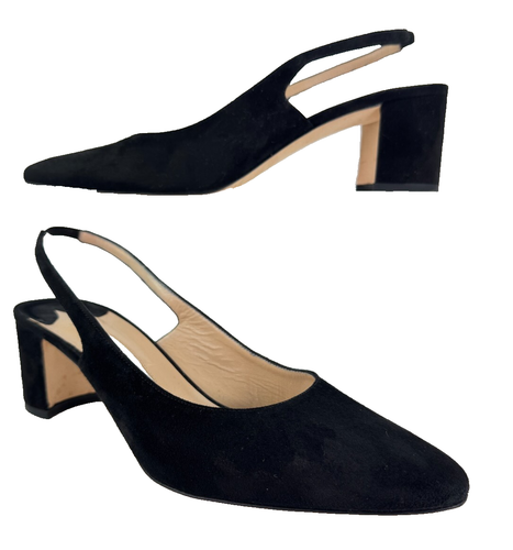$885 Manolo Blahnik 8.5 US 39.5 EU Black Allirasa Suede Slingback Pump Shoes Bag - Picture 5 of 14