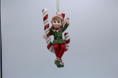 Girl Elf swinging on a Candy Cane.
