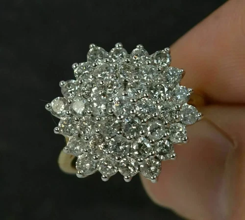 2Ct Round LabCreated Moissanite Women Cluster Wedding Ring 14k White Gold Plated