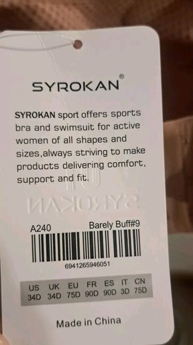 SYROKAN Front Adjustable Sports Bra for Women High Impact Wirefree Workout 34D - Picture 9 of 10