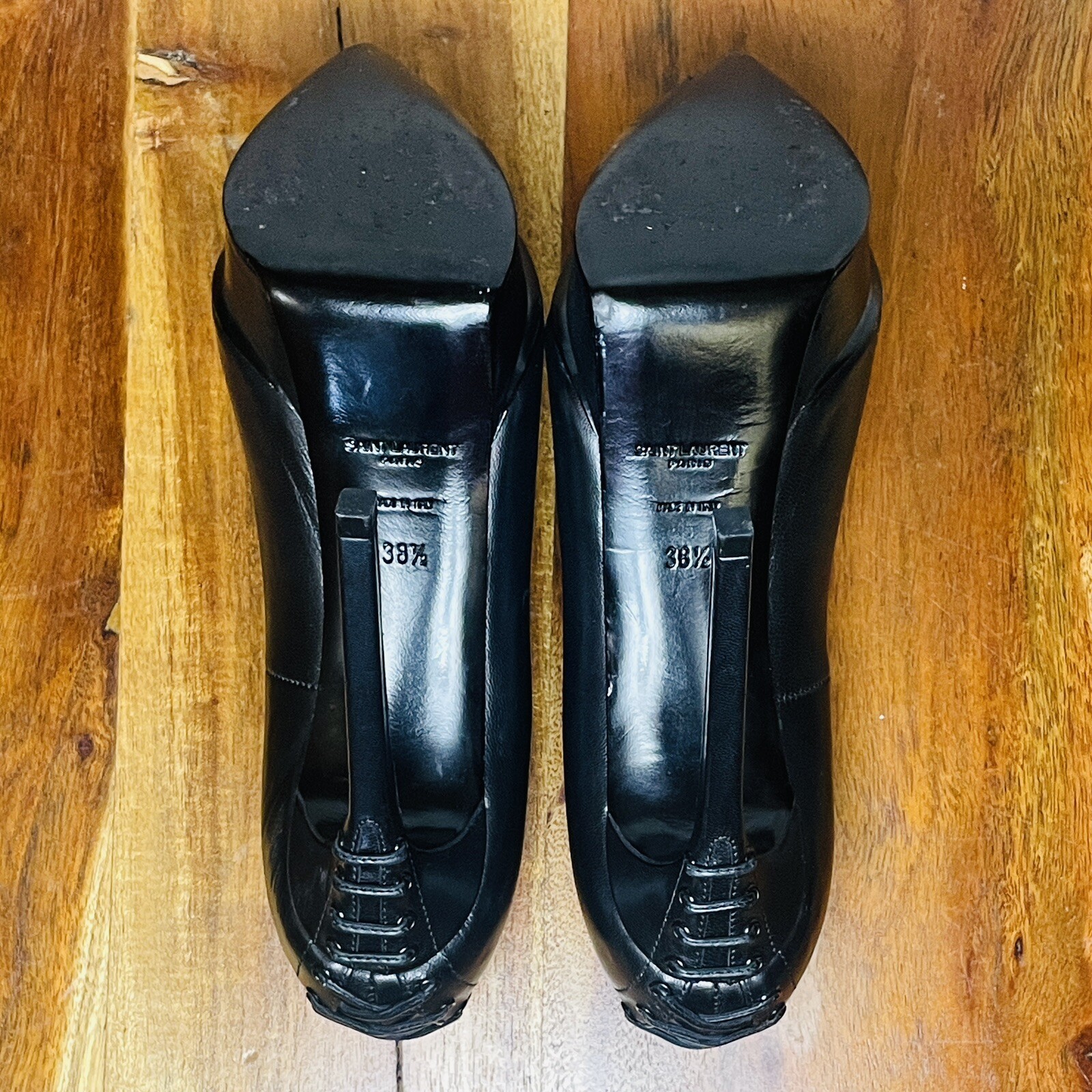 SAINT LAURENT Paris decolte stringate Janis in pelle nera a punta taglia 38 5 EU