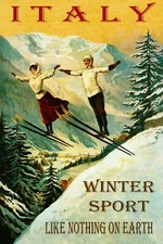 Italy Winter Sport Couple Ski Jumping Skiing Vintage Poster Repro FREE S/H