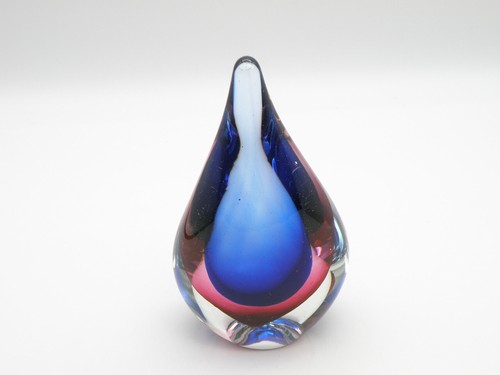 Vtg Art Glass Paperweight Teardrop Shape 6" tall Cobalt Blue & Cranberry - Picture 2 of 14