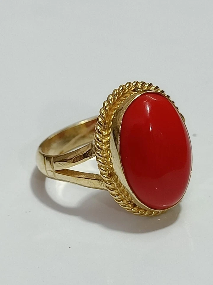 Anillo Coral Italiano Corte Ovalado, Plateado Hecho a Mano Astrología Anillo Ajustable Foto 4 de 4