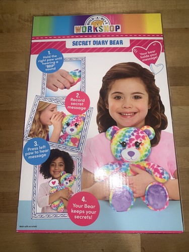 BUILD-A-BEAR WORKSHOP Secret Diary Bear RECORDABLE Rainbow Heart Fur 11" New - Picture 2 of 2