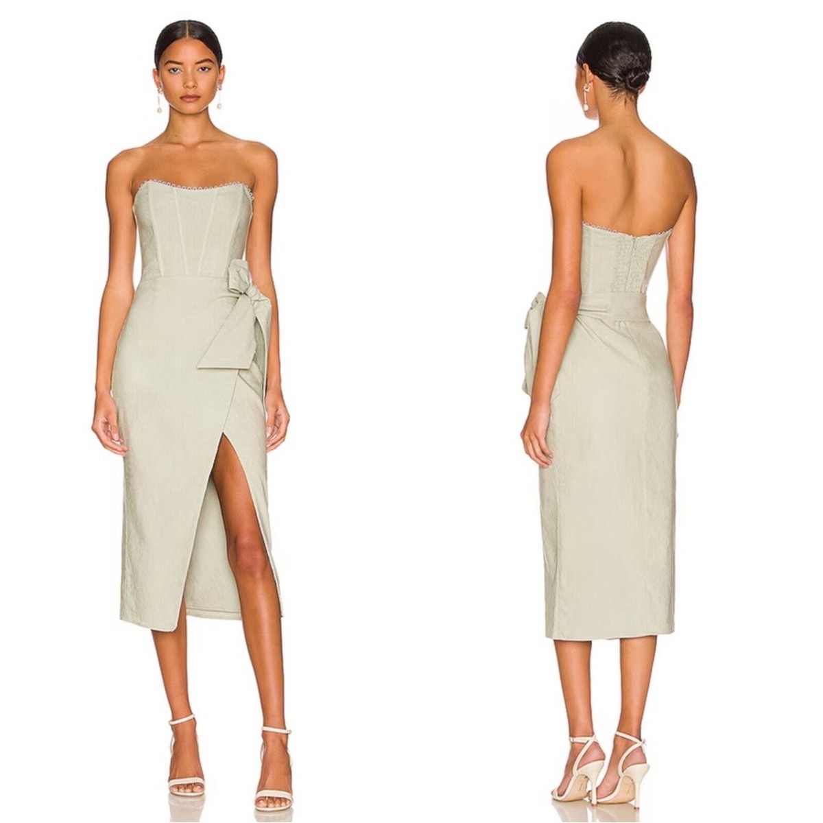 Chapman Liliana Scallop Hem Strapless Sage Green Midi Dress