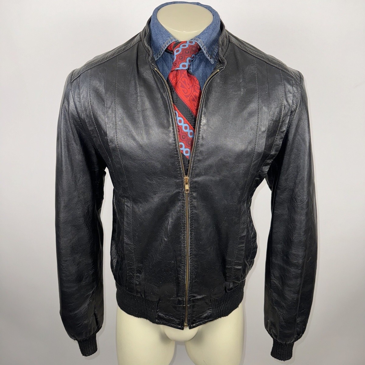 Reed Leather Jacket Mens Vtg 60s 70s Black Motorcycle Biker