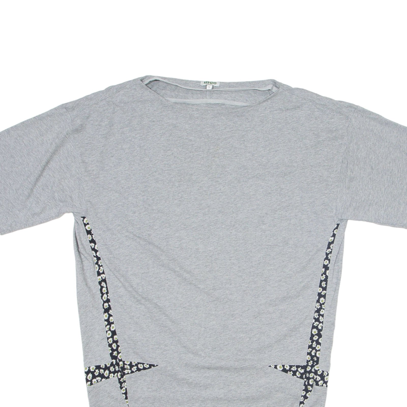 KENZO T shirt linea V abito grigio floreale manica corta lunghezza ginocchio donna UK 8