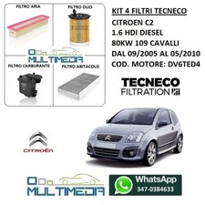 KIT TAGLIANDO 4 FILTRI TECNECO CITROEN C2 1.6 HDI DIESEL 80KW 109 CV CAVALLI