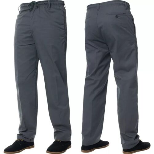 Mens Rugby Elasticated Trousers-Smart Office Casual Work Pants Stretchable Waist - Picture 19 of 26