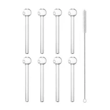 8/10X Heat-resistant Glass Straws with Brush Reusable Drinking Glass Stra  us.