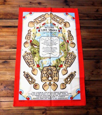 Welsh Love Spoons Cotton Tea Towel - Clive Mayor - New 
