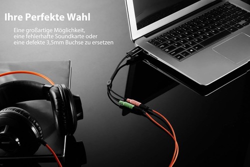 Externe USB Soundkarte Adapter mit 2x 3.5mm Klinken Buchsen für Computer PS4 ... - Bild 8 von 11
