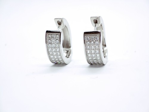 Orecchini Cerchio. orecchini uomo donna argento 925 con zirconi bianchi 14 mm - Foto 16 di 16