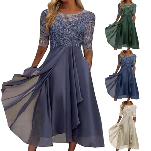 Women's Fashionstea Length Embroidery Lace Chiffon Casual Dresses for Women - Bild 13 von 31