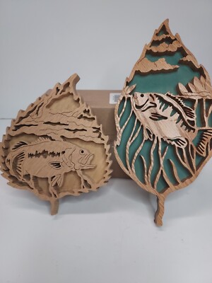 Two Stylish Wooden CNC Cut Fish Decorations - Bass & Panfish