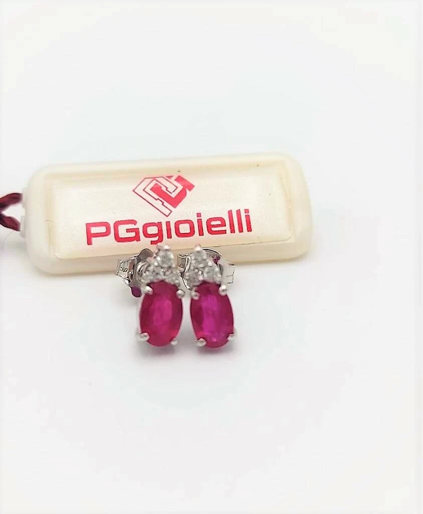 PG GIOIELLI ORECCHINI IN ORO BIANCO 18 CT CON DIAMANTI E RUBINO eBay