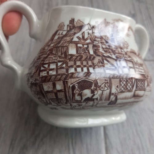 MYOTT ENGLAND Fine Ironstone Coaching Days SUGAR BOWL + LID White And Brown - Picture 7 of 13