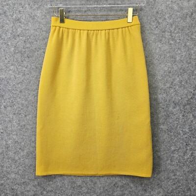 YSL Vintage YVES SAINT LAURENT Skirt Women XS Light Yellow Wool Knit 80s Luxury
