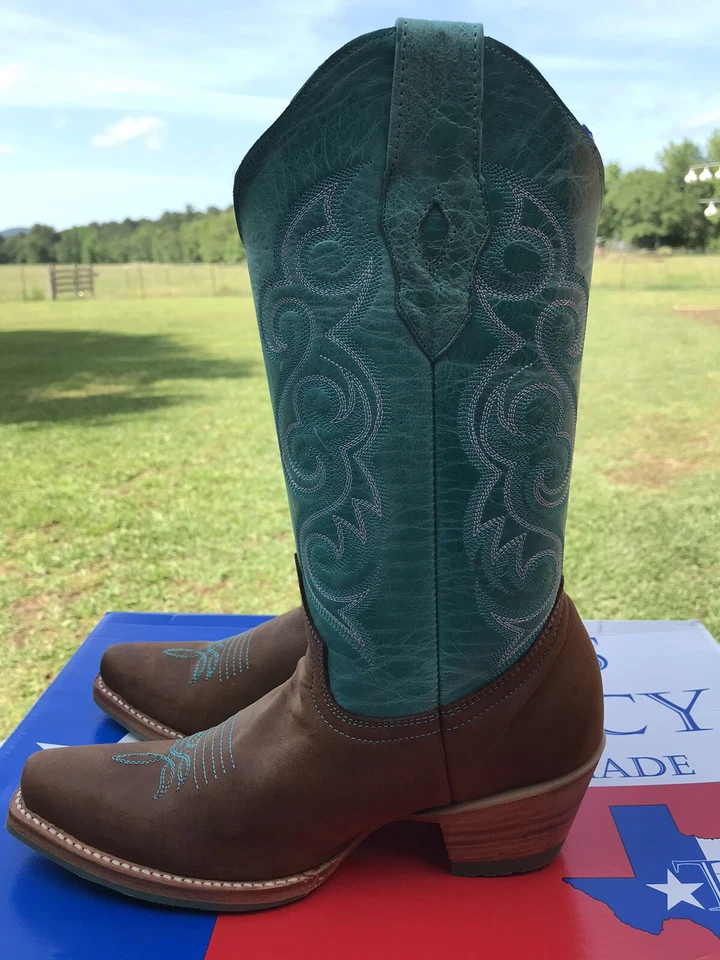 Женские ковбойские сапоги ручной работы Texas Legacy (размер США 5) MEX 22. Бирюзовая кожа - Изображение 4 из 4